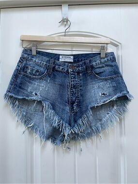 One Teaspoon Light Blue Distressed Frayed Denim Shorts